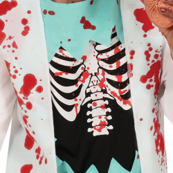 Disfraz de enfermero zombie para adultos con chaqueta, pantalón y accesorios ensangrentados.