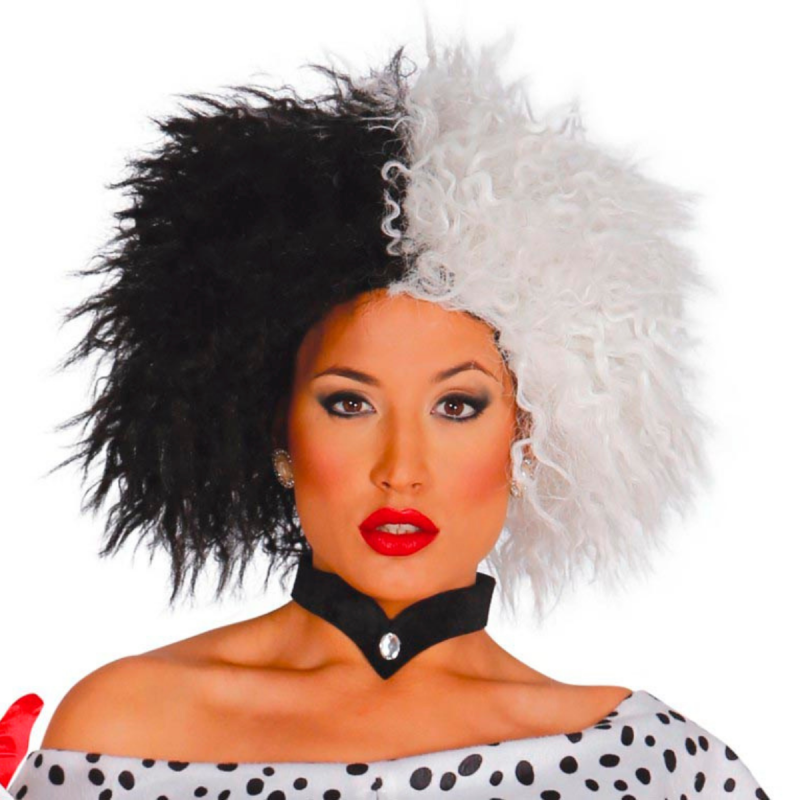 Peluca Blanca y Negra Cruella de Vil para Adulto