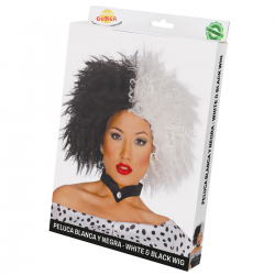Peluca Blanca y Negra Cruella de Vil para Adulto