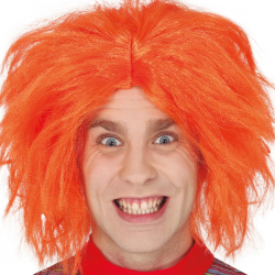 Peluca Naranja Adulto - Ideal para disfraz de Sombrerero o muñeco asesino.