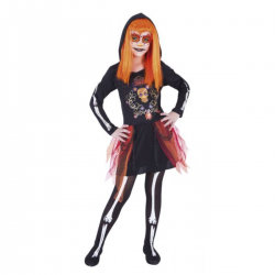 Disfraz Muertita Día de los Muertos para niña con vestido, capucha, cadenas y medias.