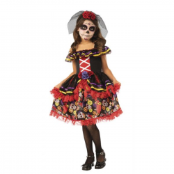 Disfraz de Catrina Deluxe para niña con vestido y tocado