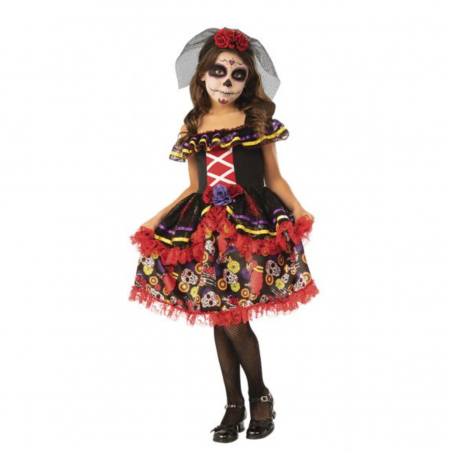 Disfraz de Catrina Deluxe para niña con vestido y tocado