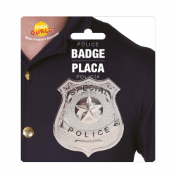 Placa de Policía Metálica de 6 cm en color plata para disfraces de policía
