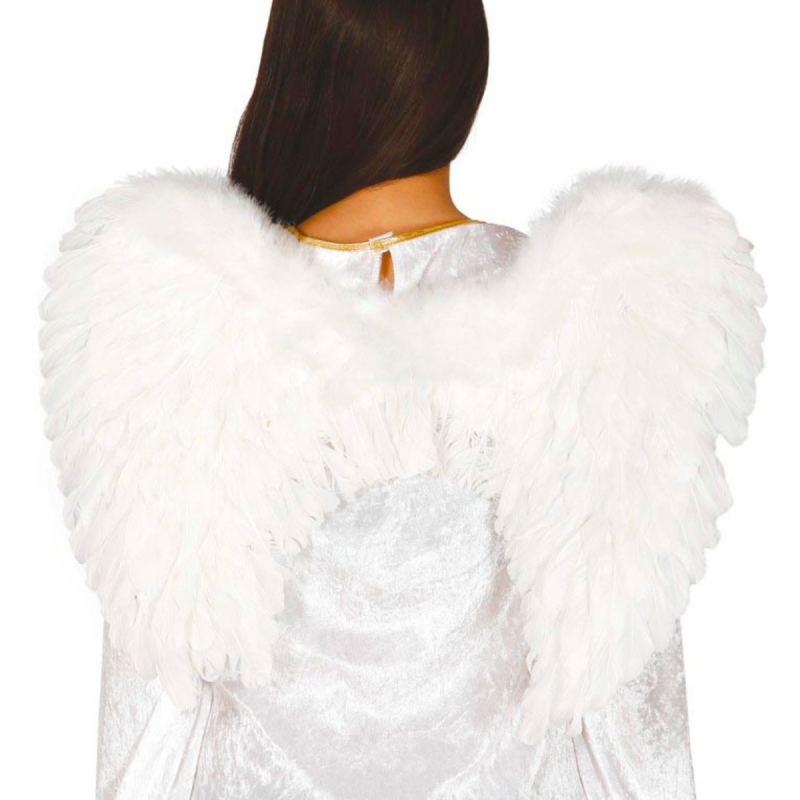 Alas de Ángel de Plumas Blancas de 60x50 cm para disfraces de Navidad y eventos religiosos.