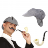 Set de detective con gorra a cuadros y pipa, complemento para disfraces del siglo XIX.