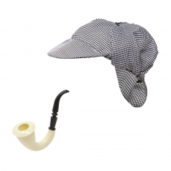 Set de detective con gorra a cuadros y pipa, complemento para disfraces del siglo XIX.