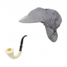 Set de detective con gorra a cuadros y pipa, complemento para disfraces del siglo XIX.