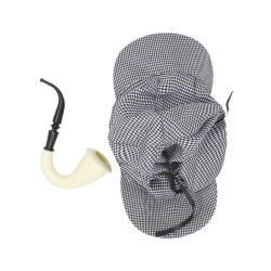 Set de detective con gorra a cuadros y pipa, complemento para disfraces del siglo XIX.