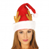 Gorro de Noel con cuernos de reno en color rojo y detalles blancos, perfecto para celebraciones navideñas