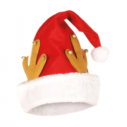 Gorro de Noel con cuernos de reno en color rojo y detalles blancos, perfecto para celebraciones navideñas