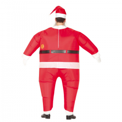 Disfraz de Papá Noel hinchable en color rojo, incluye barba, gorro y mono. Ideal para fiestas navideñas