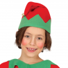 Niño usando disfraz de elfo infantil con gorro y cinturón, listo para la Navidad.