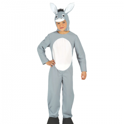 Niño vestido con disfraz de mula infantil, ideal para Navidad y obras de teatro.