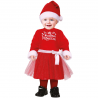 Bebé vestido con disfraz de Christmas Princess Noel con gorro y vestido rojo brillante.
