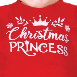 Bebé vestido con disfraz de Christmas Princess Noel con gorro y vestido rojo brillante.