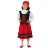 Niña con disfraz de pastora, compuesto por boina, camiseta y falda