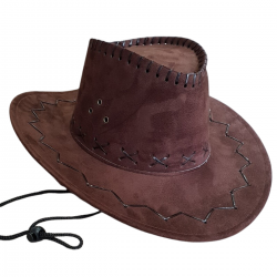 Sombrero vaquero infantil de antelina marrón con cordel y detalles cosidos