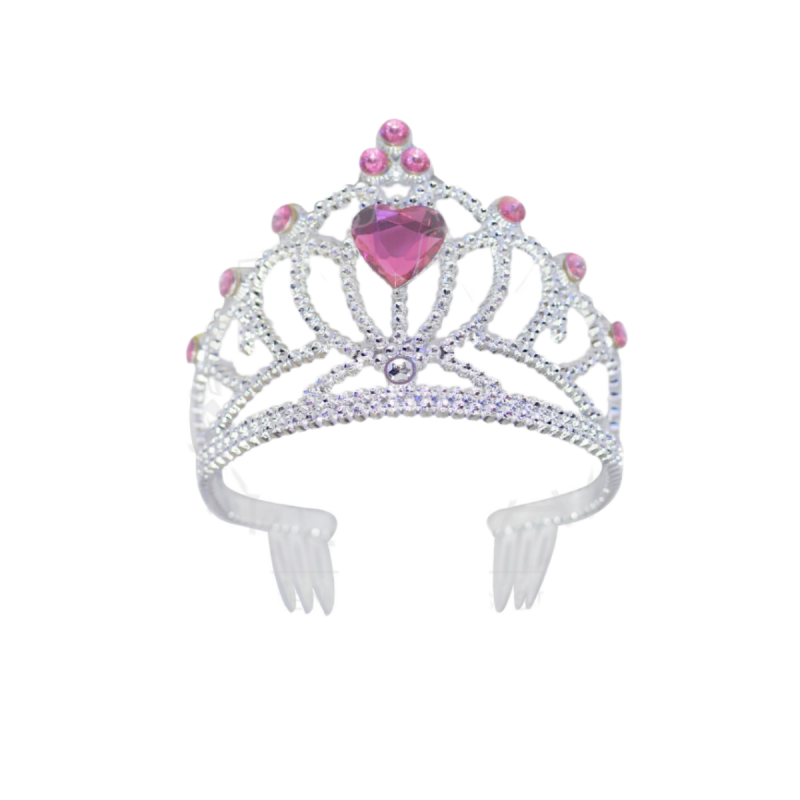 Corona de Princesa Infantil con Piedras Rosas y Detalles Plateados
