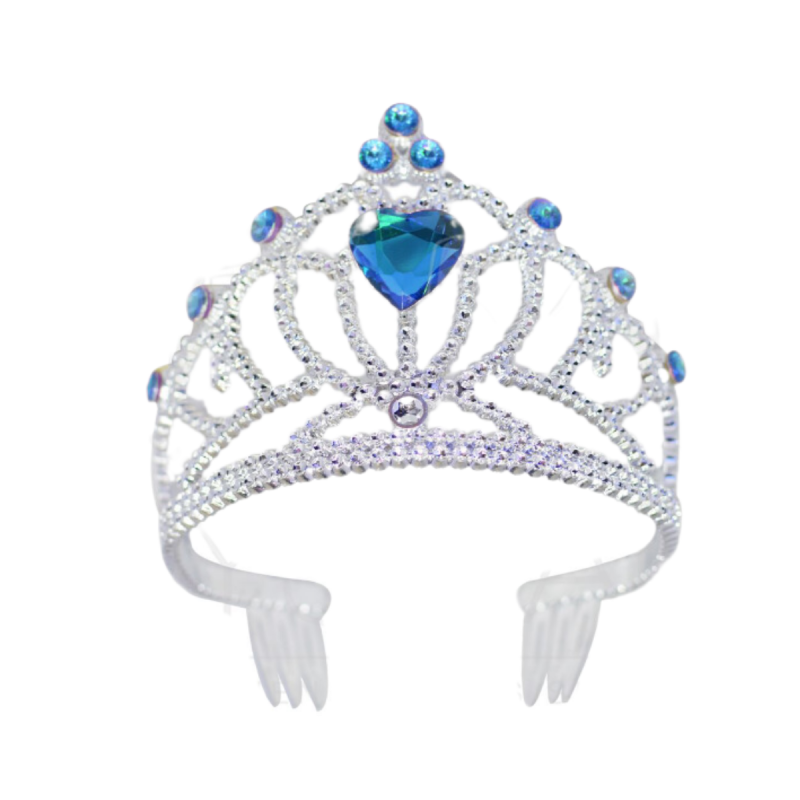 Corona de Princesa Infantil con Piedras Azules y Detalles Plateados