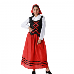 Disfraz de Pastora para Mujer Adulta – Falda Roja, Camisa Blanca, Chaleco Negro y Pañuelo