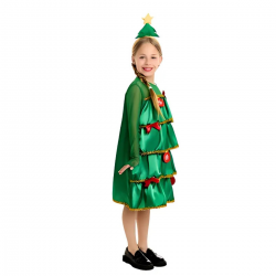 Disfraz Infantil de Árbol de Navidad con Vestido de Volantes y Diadema Decorativa