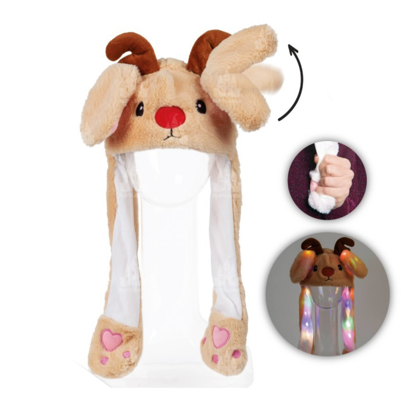 Gorro de Reno con Orejas Móviles y Luces LED Integradas