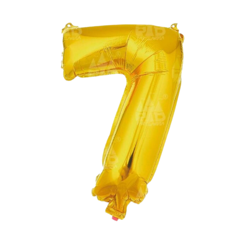 Globo Foil Número 7 en color oro de 110 cm, ideal para decoraciones festivas y compatible con inflado con helio