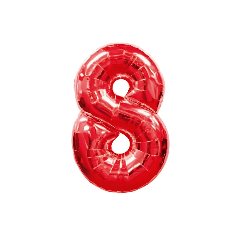 Globo Foil Número 8 en color rojo brillante de 110 cm, ideal para eventos y celebraciones memorables