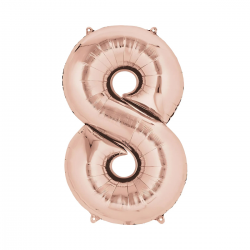 Globo Foil Número 8 en color oro rosa metalizado, tamaño 110 cm, perfecto para eventos y celebraciones elegantes