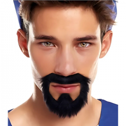 Perilla negra y bigote autoadhesivo para disfraces, ideal para transformaciones rápidas y realistas.
