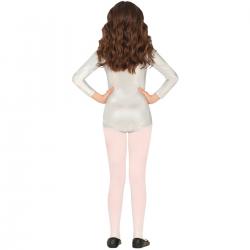 Maillot infantil plata metalizado de manga larga, perfecto para danza, disfraces y eventos especiales.