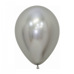 Globo Látex R12 Sempertex Reflex Plata, acabado metálico. Bolsa de 50 unidades para decoraciones elegantes.