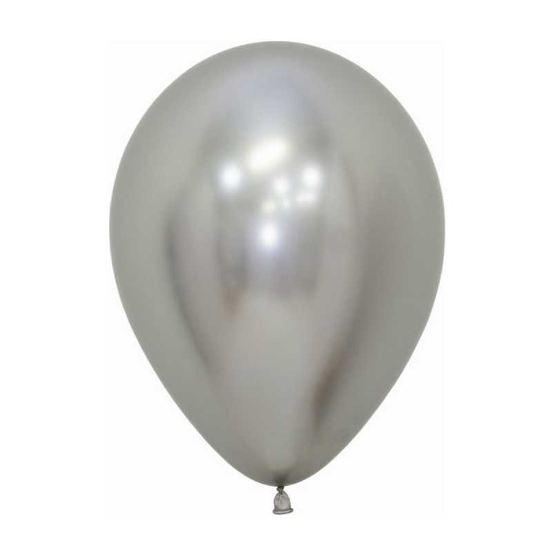 Globo Látex R12 Sempertex Reflex Plata, acabado metálico. Bolsa de 50 unidades para decoraciones elegantes.