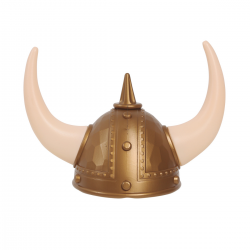 Casco Vikingo Infantil de PVC en color dorado con cuernos blancos, ideal para disfraces de temática nórdica.