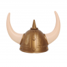 Casco Vikingo Infantil de PVC en color dorado con cuernos blancos, ideal para disfraces de temática nórdica.