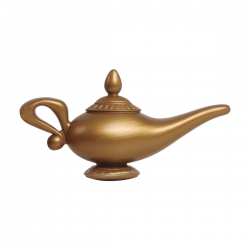 Lámpara mágica de Aladino en color dorado, con diseño inspirado en los cuentos de las Mil y Una Noches.