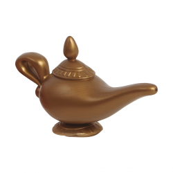 Lámpara mágica de Aladino en color dorado, con diseño inspirado en los cuentos de las Mil y Una Noches.