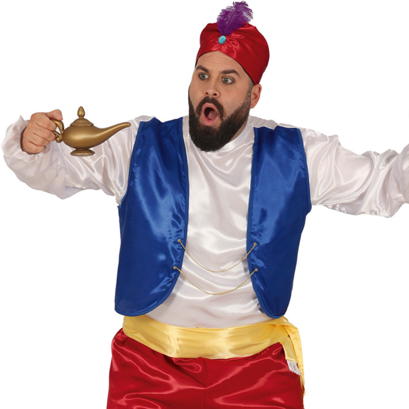 Lámpara mágica de Aladino en color dorado, con diseño inspirado en los cuentos de las Mil y Una Noches.