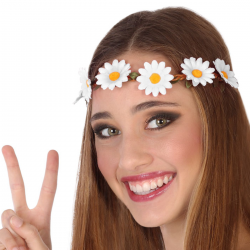 Tocado de flores blanco con cinta trenzada, accesorio ideal para disfraces hippies y festivales