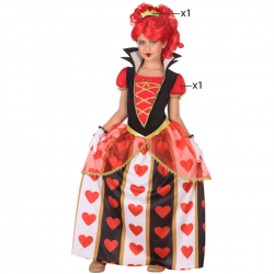 Disfraz de Reina de Corazones infantil con vestido y corona, ideal para Carnaval y fiestas temáticas.