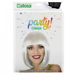 Peluca Lisa Corta con Flequillo Blanca