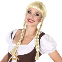 Peluca rubia con trenzas largas y flequillo, ideal para disfraces de Oktoberfest, campesina y personajes de cuento