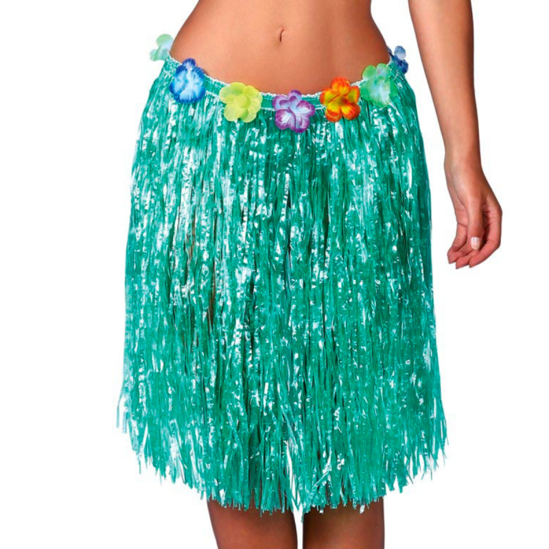 Falda Hawaiana Verde con Flores 50 cm