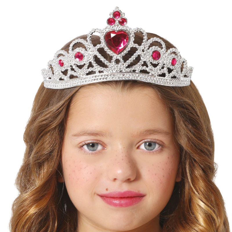 Diadema Plateada Infantil con Corazón Rojo