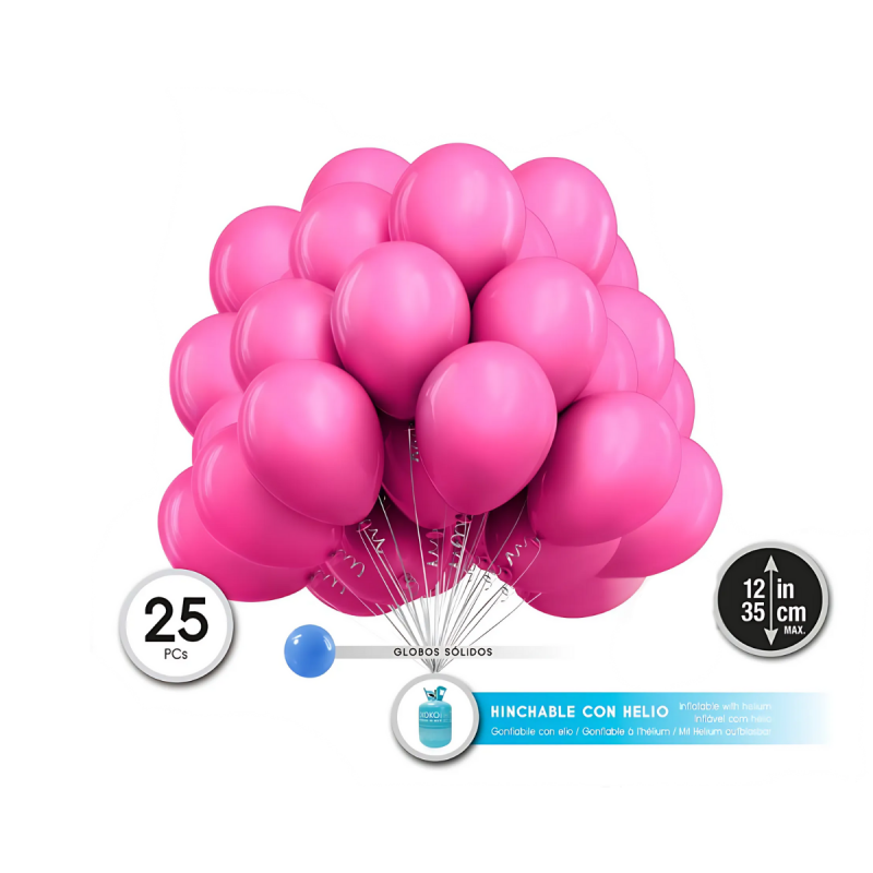 Globos Fucsia Látex 35 cm pack 25 unidades