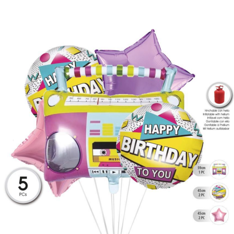 Set de Globos "Radio Happy Birthday" – 5 uds.