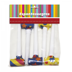 Bolsa con 5 espantasuegras de colores surtidos para fiestas y cotillón