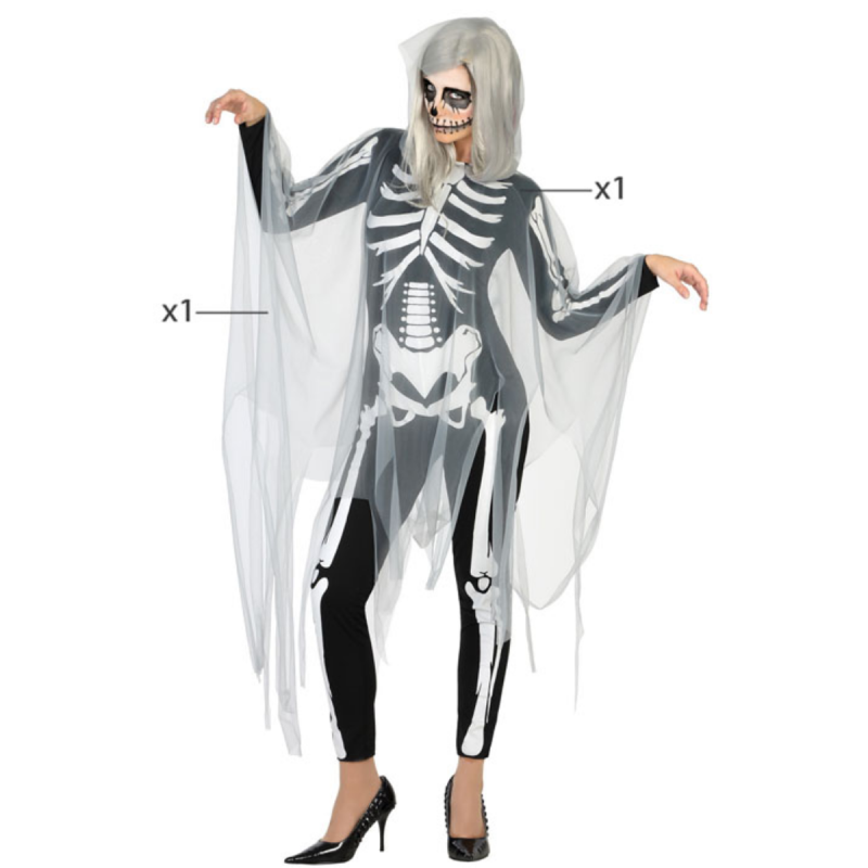 Disfraz Esqueleto Mujer Adulto con Capa Translúcida