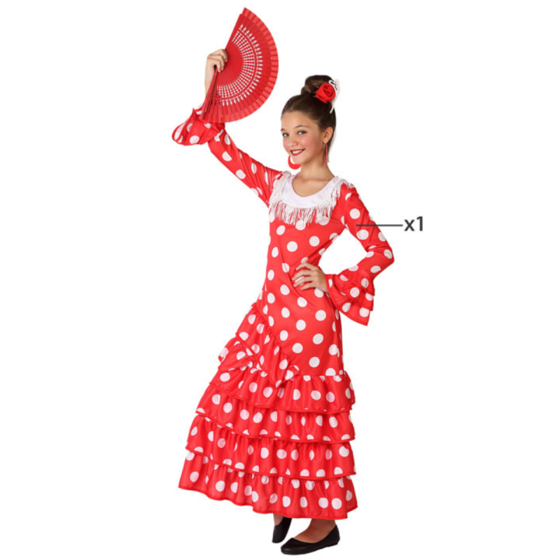 Disfraz de Flamenca Roja con Lunares para Niña